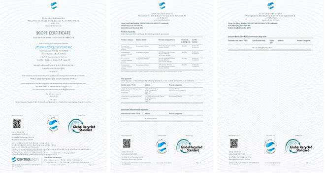 リサイクル原料の第三者認証とCoCの要件を定めた国際的な自主規格の認証（GRS）